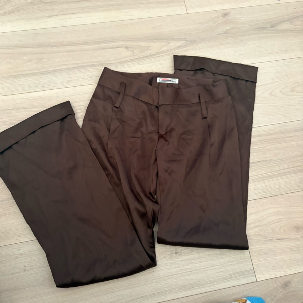 Brown y2K Flare Catwalk Satin Brown Pants
